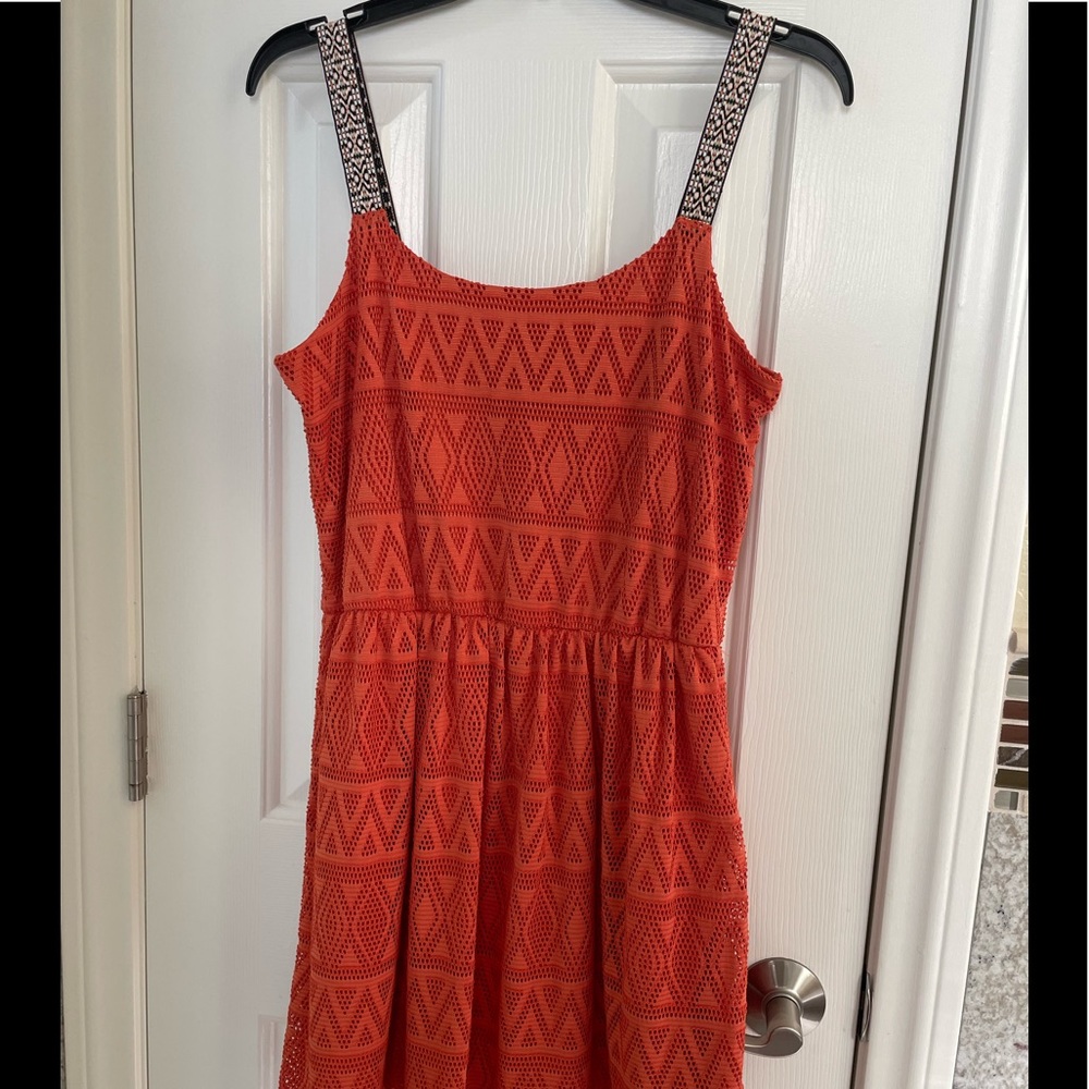 Orange color thin strap crochet design dress